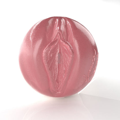 Straight on shot of Jessica Drakes Pink translucent pussy stroker. 